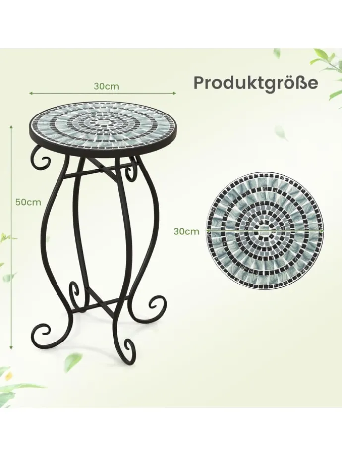 Beistelltisch Mosaiktisch Rund ∅30x50cm in Schwarz