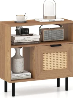 Beistelltisch PE-Rattan 60 x 25,5 x 59 cm in Hellbraun