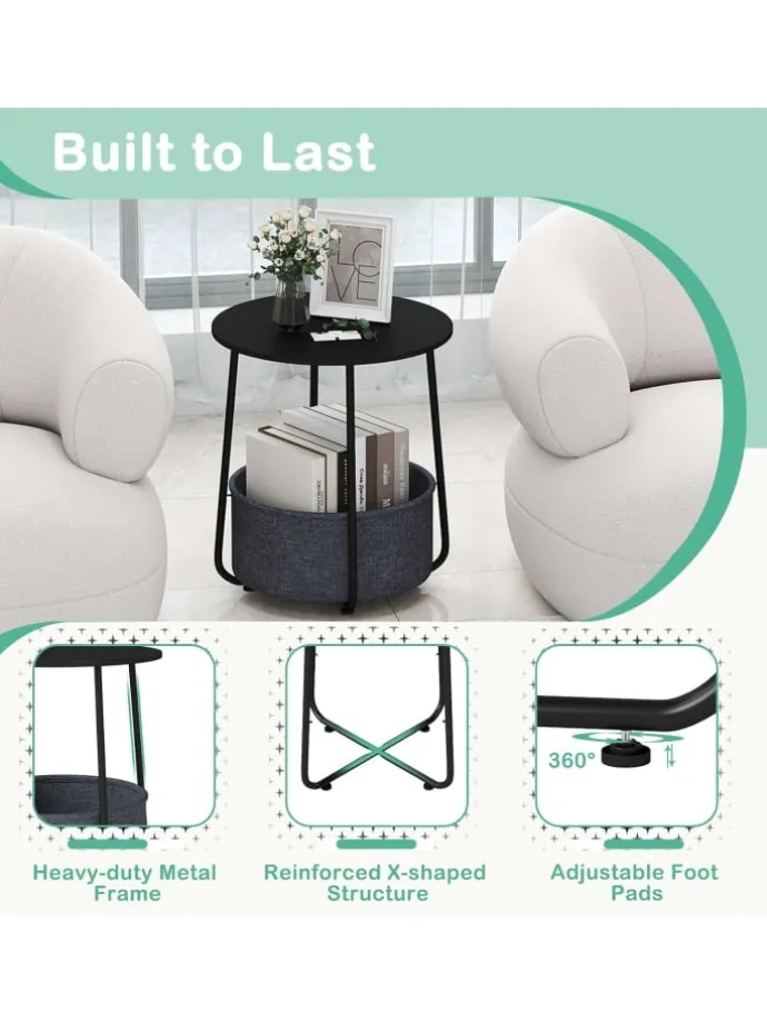 Beistelltisch rund φ45 x 50,5 cm in Schwarz