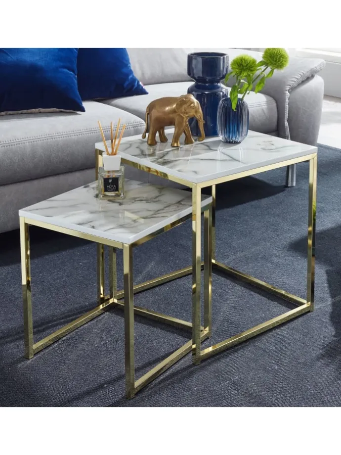 Beistelltisch "SV59799" in Weiß / Weiß / Gold