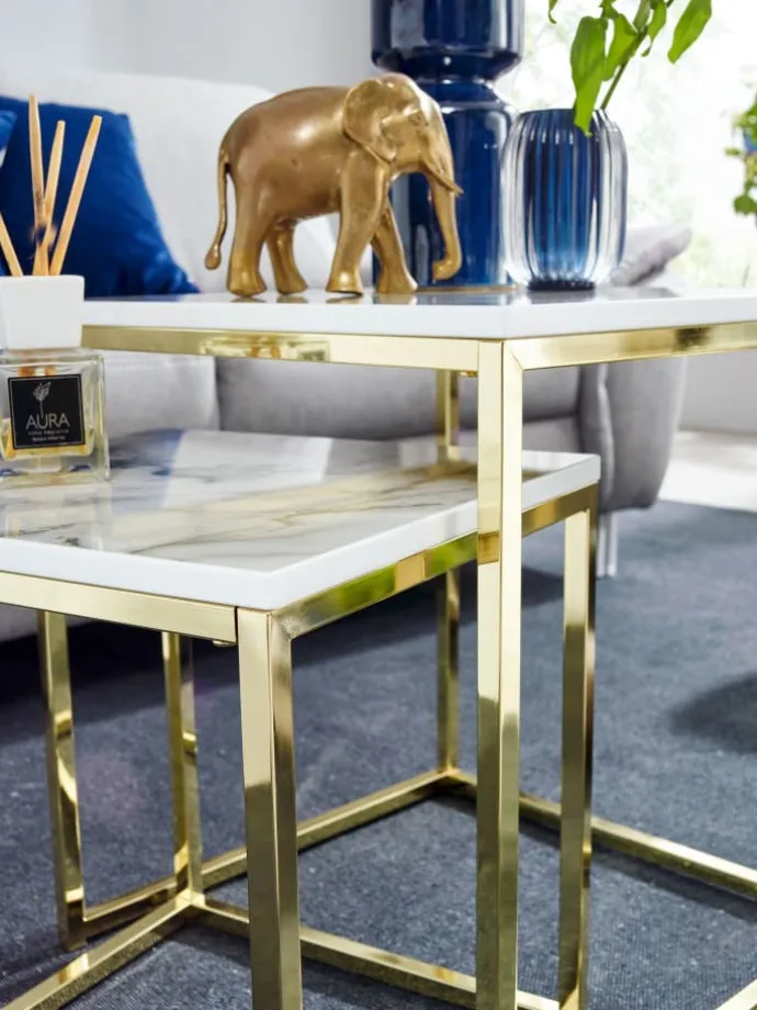 Beistelltisch "SV59799" in Weiß / Weiß / Gold