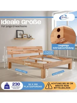 Bett Massivholz Leah in Buche natur