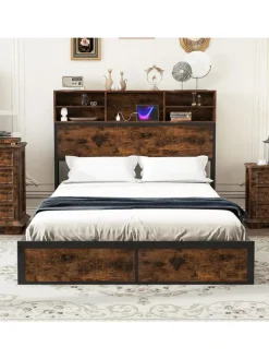 Bett mit Ladestation in Braun