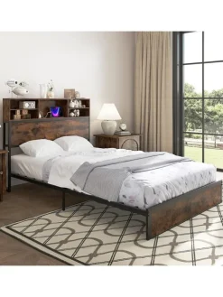 Bett mit Ladestation in Braun