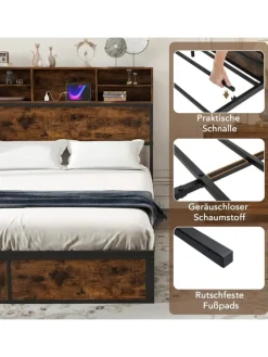 Bett mit Ladestation in Braun