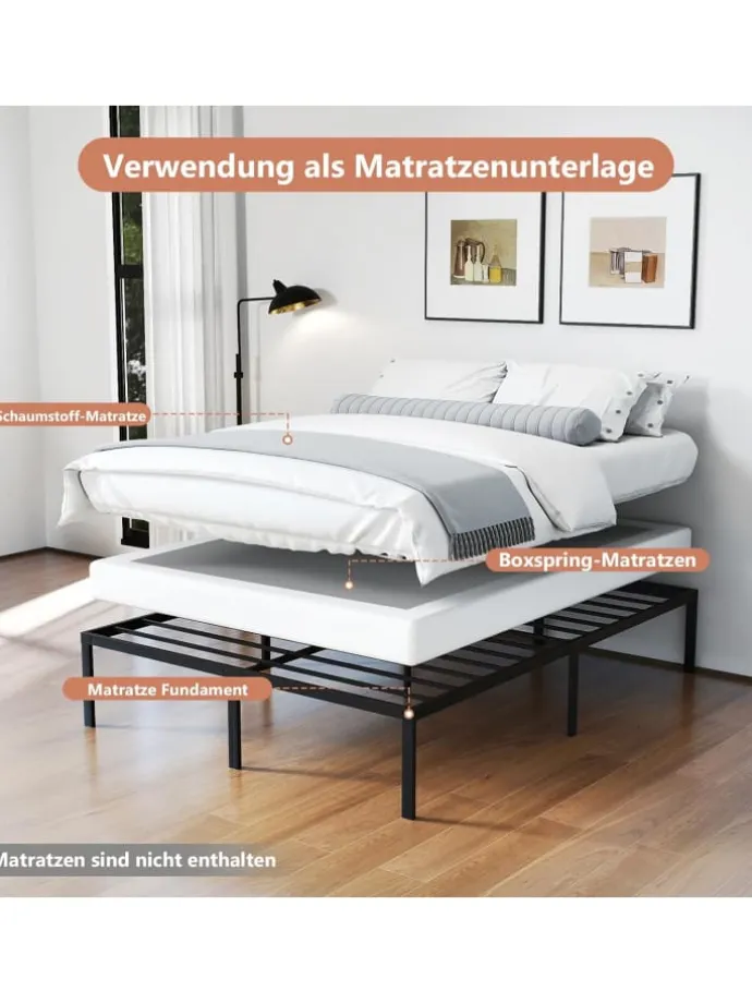 Bettgestell Metall 160 x 200 cm in Schwarz
