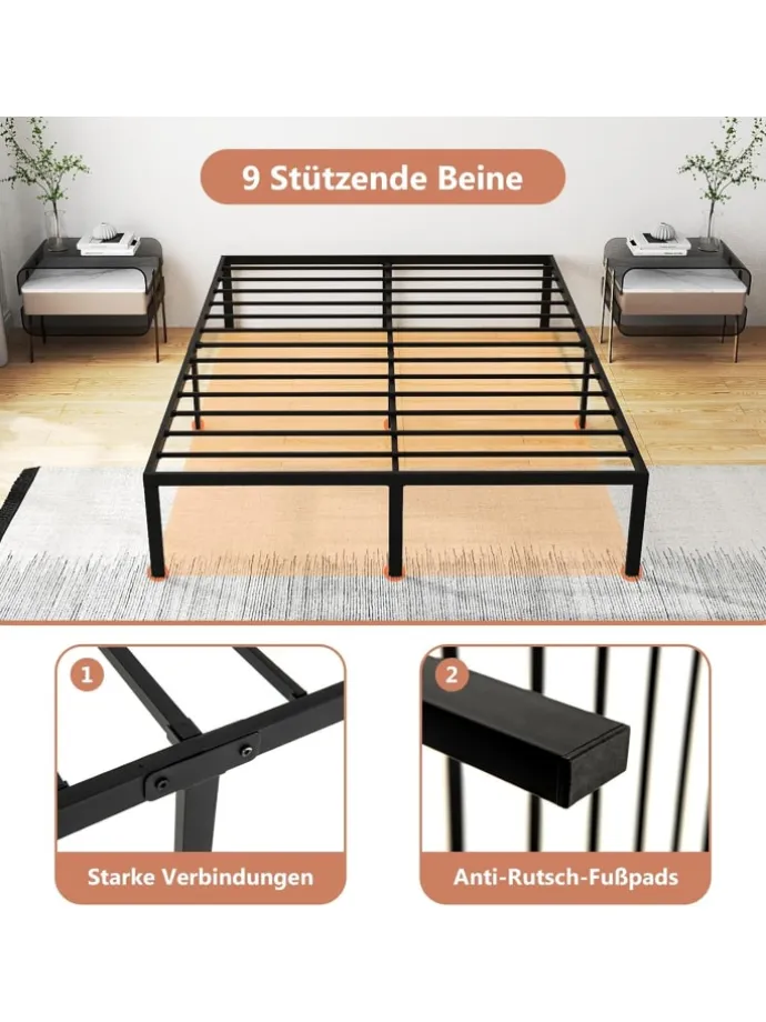 Bettgestell Metall 160 x 200 cm in Schwarz