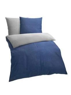Bettwäsche Melangebiber in marine-grau