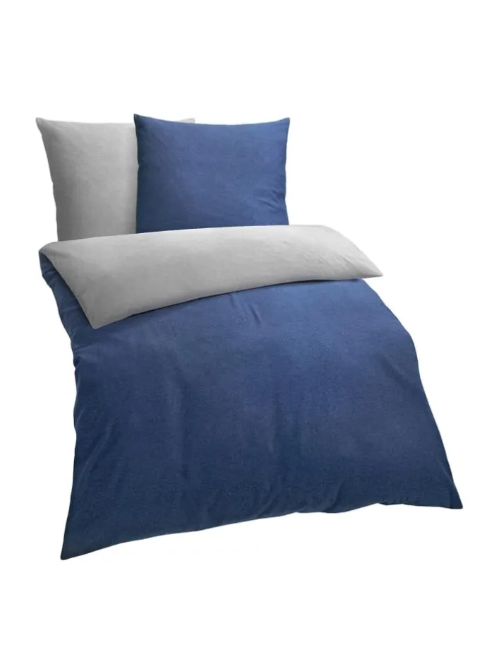 Bettwäsche Melangebiber in marine-grau