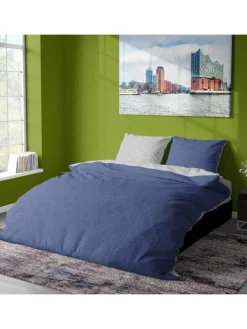 Bettwäsche Melangebiber in marine-grau