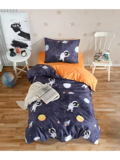 Bettwäsche-Set "Astron" in Dunkelblau/ Orange