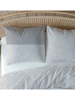 Bettwäsche-Set Biber/Flanell Premium "Stone Line" in Weiß / Grau