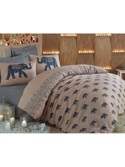 Bettwäsche-Set "Fil" in Beige/ Blau