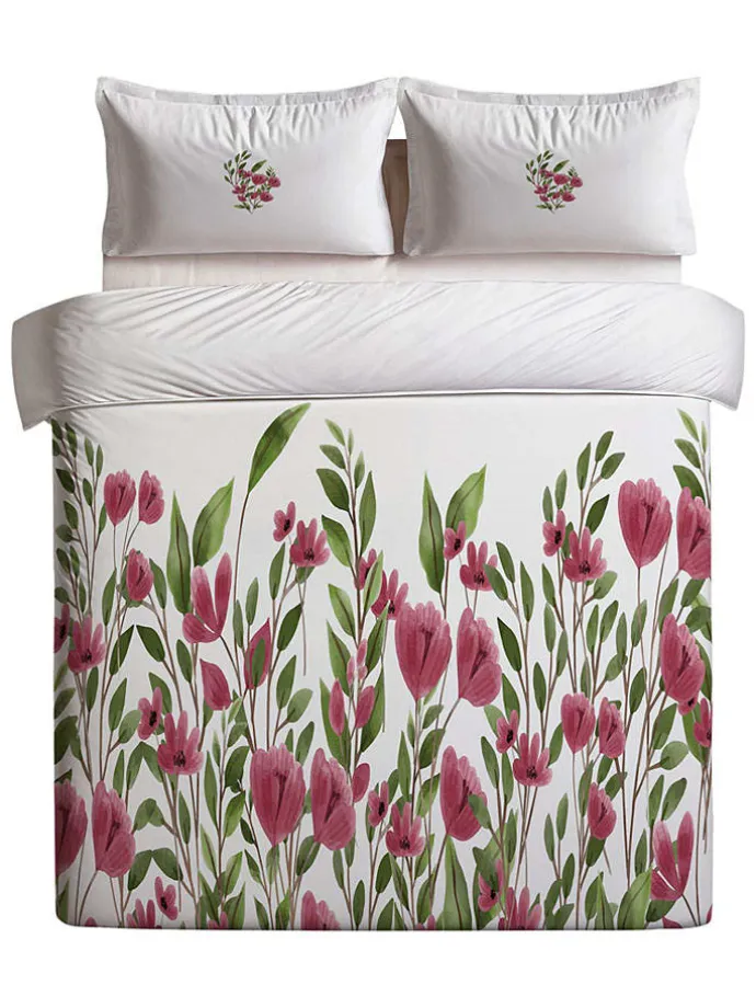 Bettwäsche-Set in Weiß/ Grün/ Pink