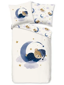 Bettwäsche-Set "Sleeping" in Creme/ Dunkelblau