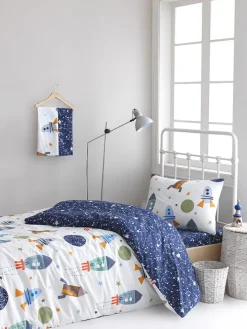 Bettwäsche-Set "Spacex" in Weiß/ Dunkelblau