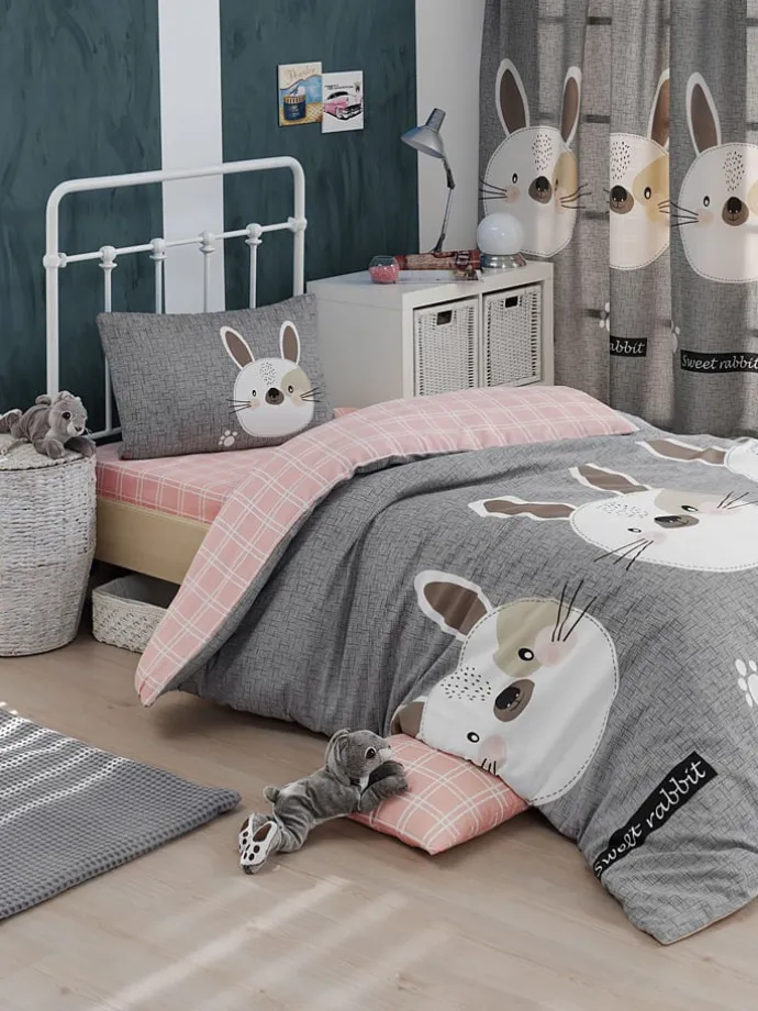 Bettwäsche-Set "Tavsancik" in Grau/ Rosa