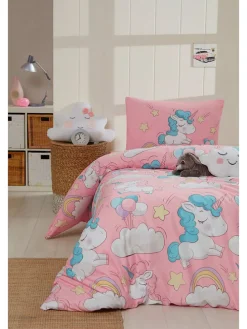 Bettwäsche-Set "Unicornio" in Rosa/ Weiß