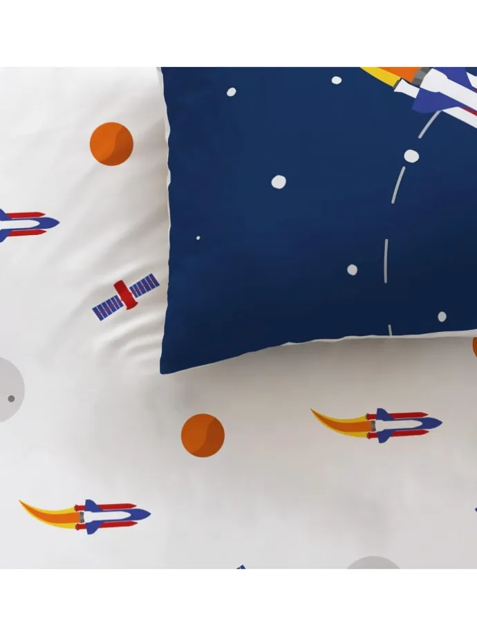 Bettwäsche-Set "Weltall, Rakete, Planeten" in Dunkelblau