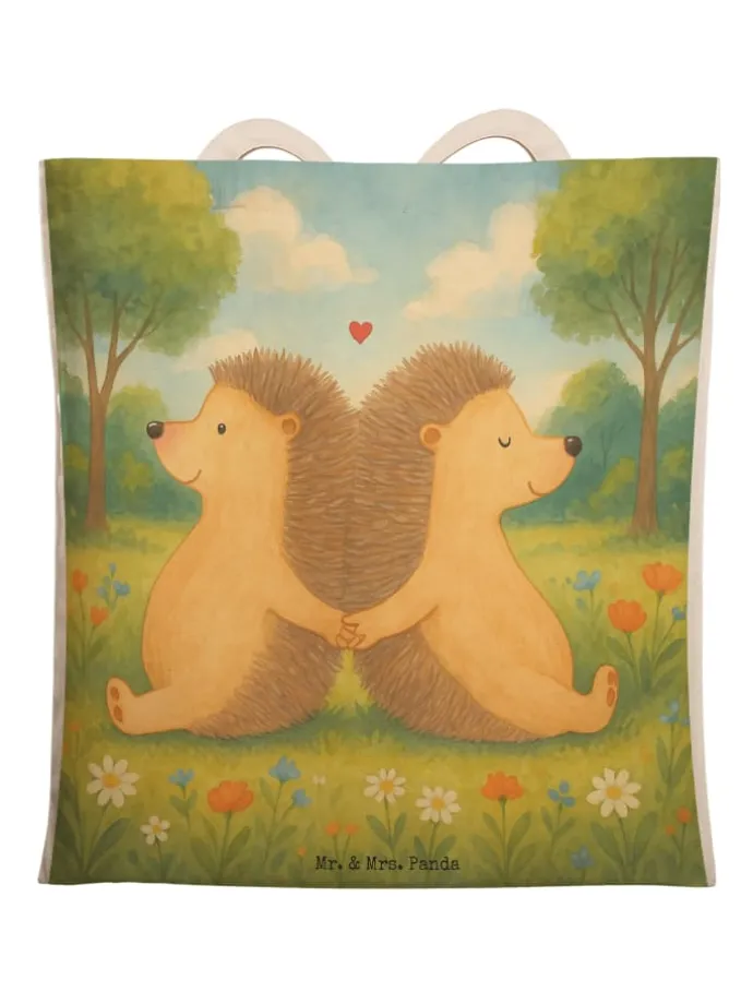 Beutel Tasche Igel händchenhaltend Design ohne ... in Weiß