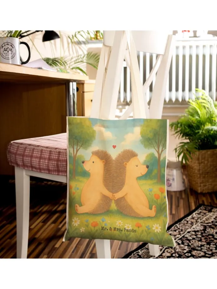 Beutel Tasche Igel händchenhaltend Design ohne ... in Weiß