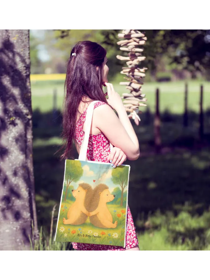 Beutel Tasche Igel händchenhaltend Design ohne ... in Weiß