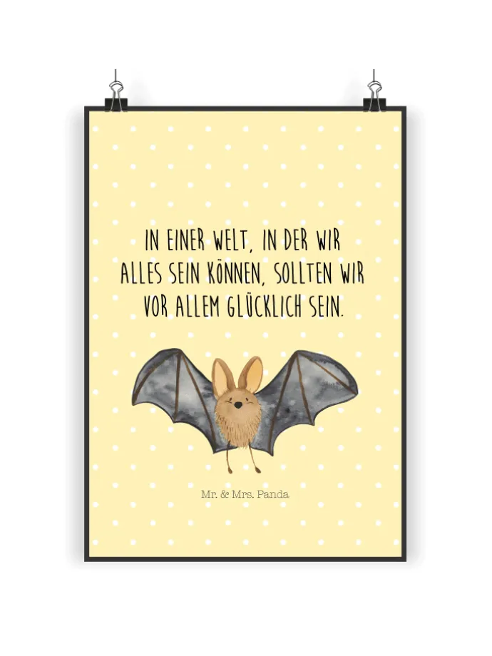 Bild Fledermaus Flügel mit Spruch in Gelb Pastell