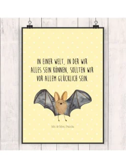 Bild Fledermaus Flügel mit Spruch in Gelb Pastell