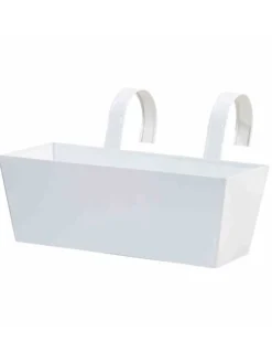 Blumenkasten eckig, mit Halter, Zinkblech in weiß