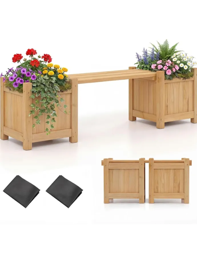 Blumenkasten mit Gartenbank 105 x 26,5 x 29,5 cm in Beige