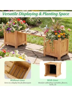 Blumenkasten mit Gartenbank 105 x 26,5 x 29,5 cm in Beige