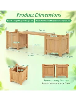 Blumenkasten mit Gartenbank 105 x 26,5 x 29,5 cm in Beige