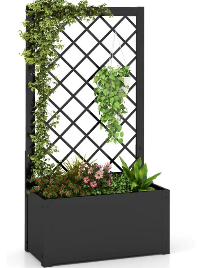 Blumenkasten mit Rankgitter 63 x 31 x 112 cm in Schwarz
