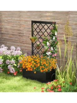 Blumenkasten mit Rankgitter 63 x 31 x 112 cm in Schwarz