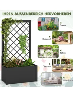 Blumenkasten mit Rankgitter 63 x 31 x 112 cm in Schwarz