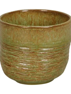Blumentopf in Hellbraun/ Grün - (H)12,5 x Ø 14,5 cm