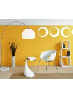 Bogenlampe 208 cm höhenverstellbar dimmbar Marmorfuß und Lampenschirm in Weiß