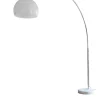 Bogenlampe verstellbar dimmbar mit Marmorfuß und Kunststoffschirm in Weiß