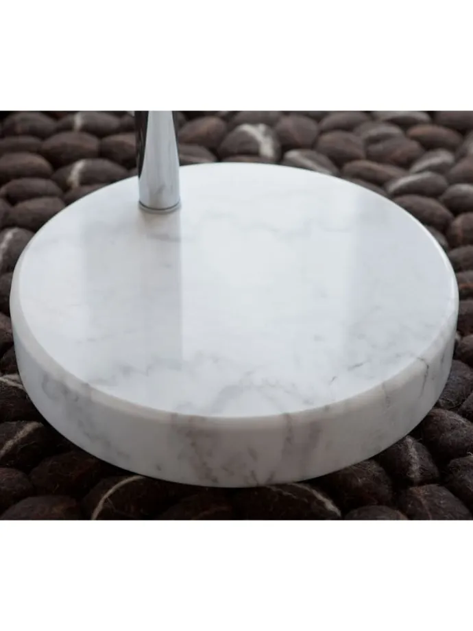 Bogenlampe verstellbar dimmbar mit Marmorfuß und Kunststoffschirm in Weiß