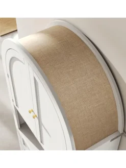 Bogenschrank in Weiß mit Schubladen Türen und offenem Regal Hoch