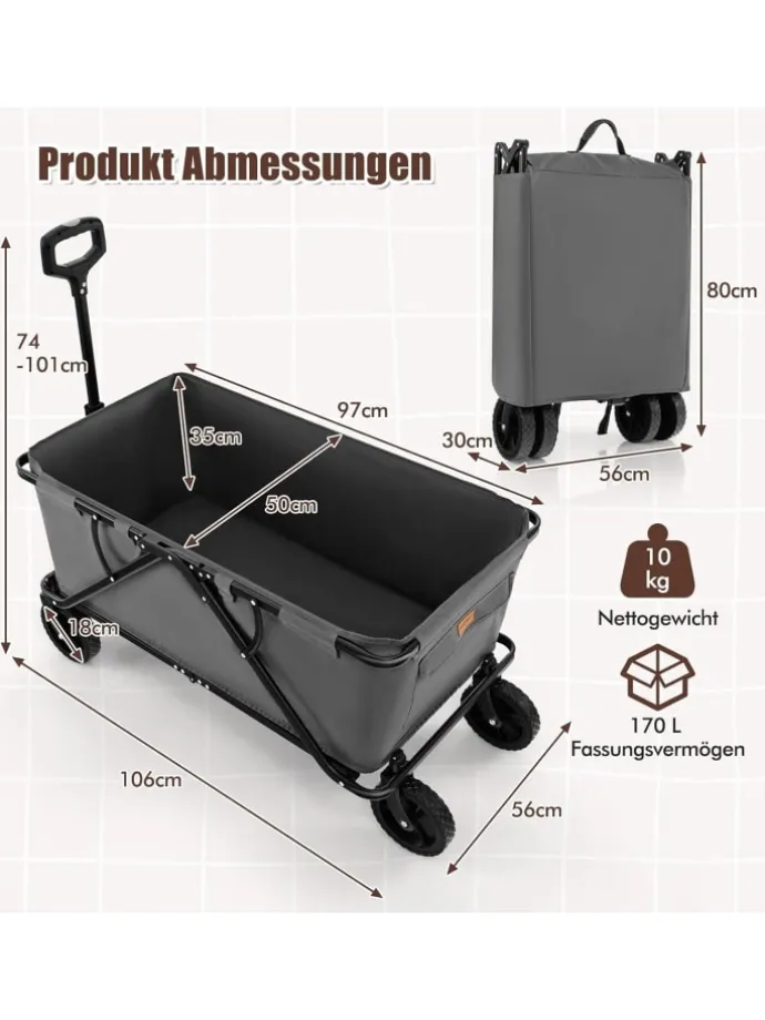 Bollerwagen faltbar in Grau