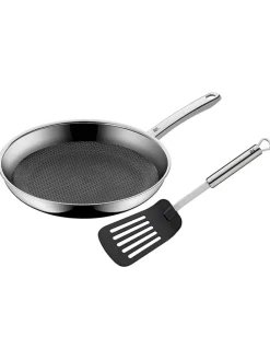 Bratpfanne mit Pfannenwender in Silber - Ø 28 cm