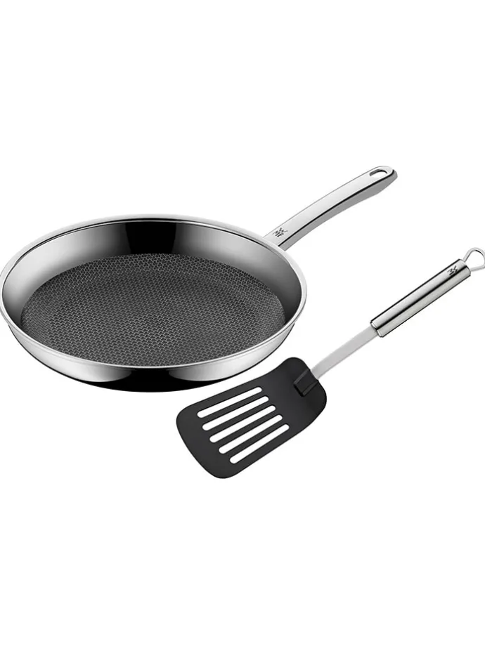 Bratpfanne mit Pfannenwender in Silber - Ø 28 cm