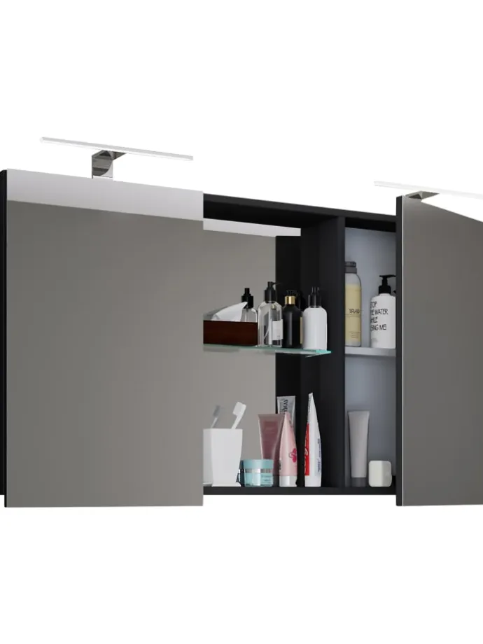 Breiter Spiegelschrank Spiegel Budasi mit Ablage in Schwarz