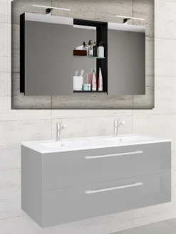 Breiter Spiegelschrank Spiegel Budasi mit Ablage in Schwarz