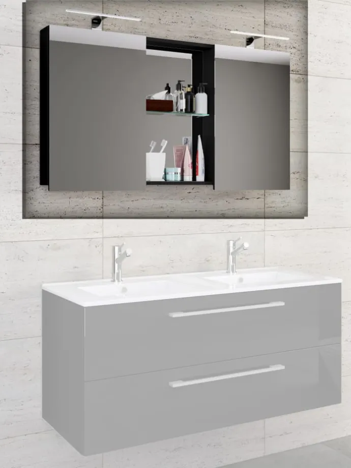 Breiter Spiegelschrank Spiegel Budasi mit Ablage in Schwarz