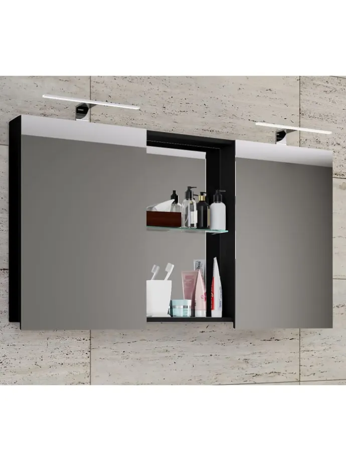 Breiter Spiegelschrank Spiegel Budasi mit Ablage in Schwarz