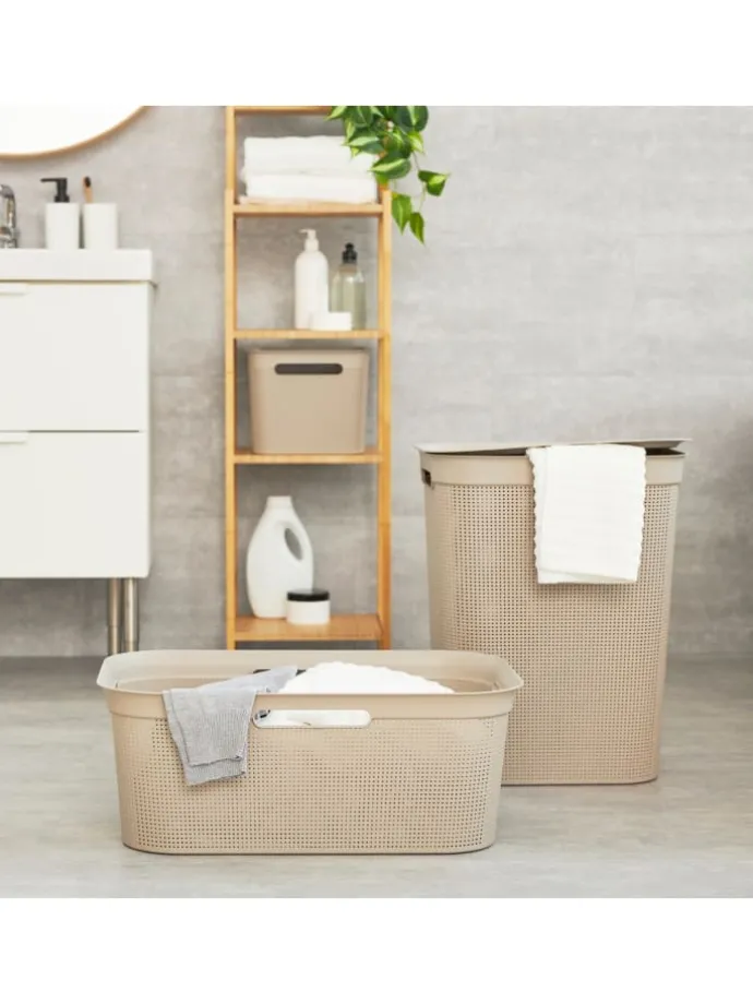 Brisen Wäschebox 50l mit Deckel und Griffe in Cappuccino
