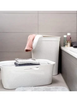 Brisen Wäschebox 50l mit Deckel und Griffe in Mistelweiß