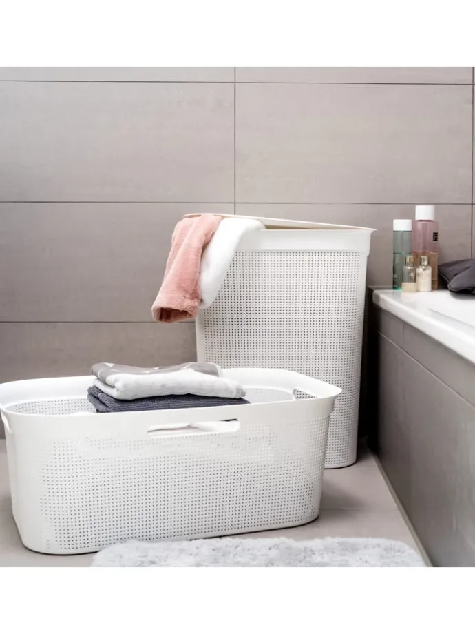 Brisen Wäschebox 50l mit Deckel und Griffe in Mistelweiß